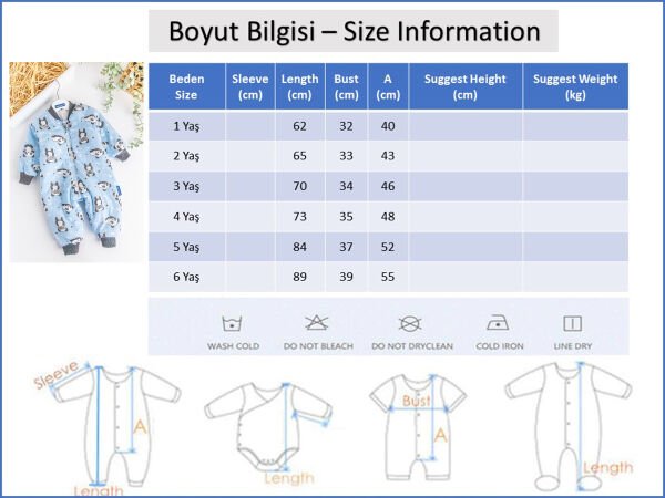 Elyaf Dolgulu 2,5 Tog Pamuklu Penye Astarlı Kız /Erkek Çocuk Uyku Tulumu KREM - 5 Yaş