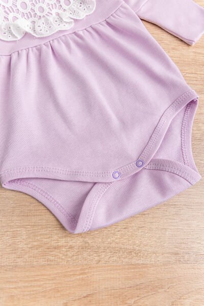 Güpürlü Bandanalı Kız Bebek Tulum Bebek Çıt Çıtlı Body LİLA - 6 Ay