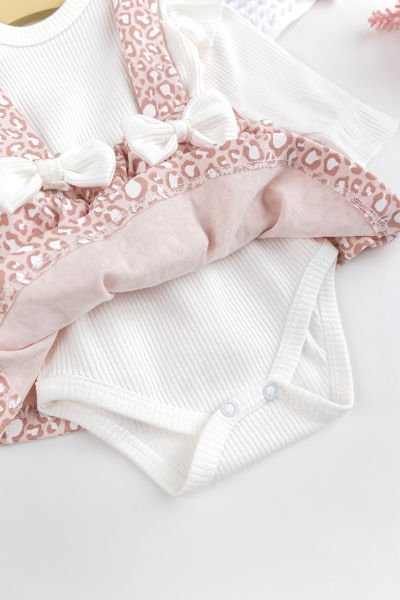 Kız Bebek Leopar Desenli Bandanalı Şık Jile Elbise Etek Doğumgünü Özel Gün Takım SOMON -  6-9 AY