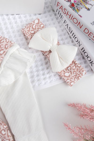 Kız Bebek Leopar Desenli Bandanalı Şık Jile Elbise Etek Doğumgünü Özel Gün Takım SOMON -  6-9 AY