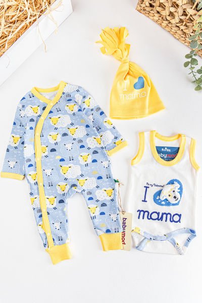Kuzu Figürlü 3'lü Erkek Bebek Tulum Bebek Takım