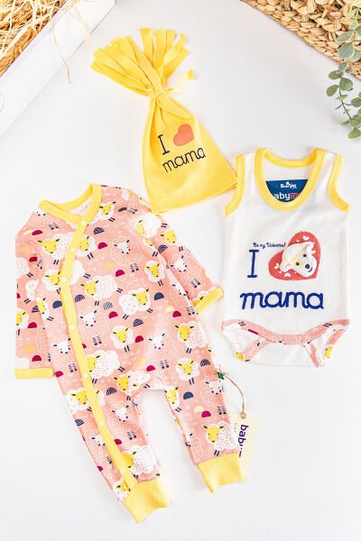 Kuzu Figürlü 3'lü Kız Bebek Tulum Bebek Takım