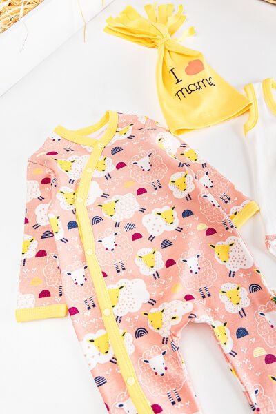 Kuzu Figürlü 3'lü Kız Bebek Tulum Bebek Takım