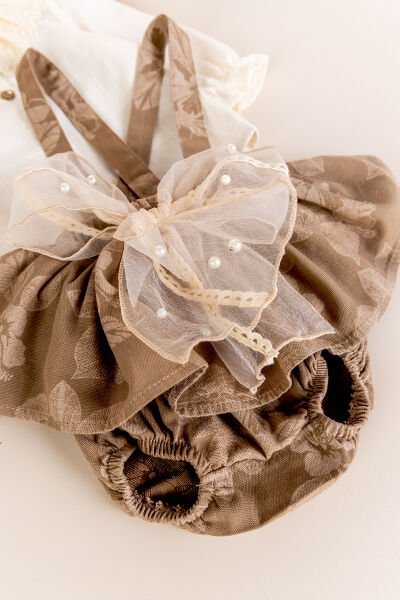 Fisto yakalı Kız Bebek Salopet Elbise Takım