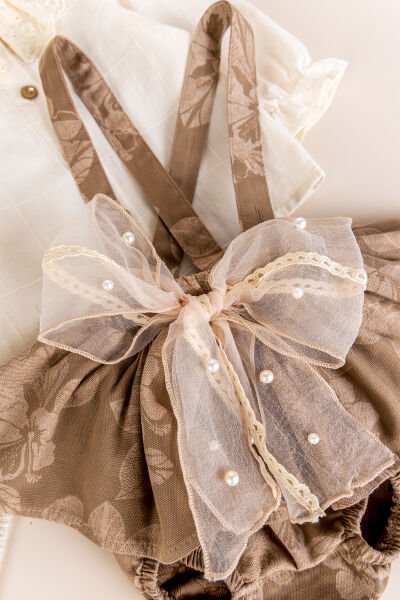 Fisto yakalı Kız Bebek Salopet Elbise Takım