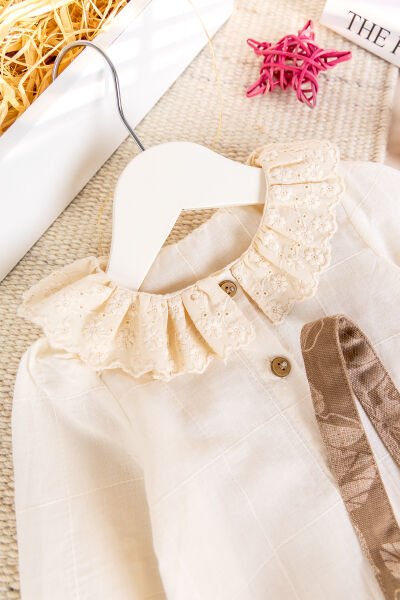 Fisto yakalı Kız Bebek Salopet Elbise Takım