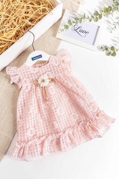 Çiçek Desenli Güpürlü Yazlık Kız Bebek Elbise