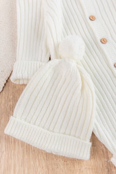 Triko Kışlık Bereli Kız/Erkek Bebek Tulum Krem