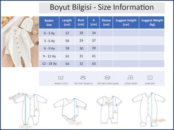 Triko Kışlık Bereli Kız/Erkek Bebek Tulum Krem