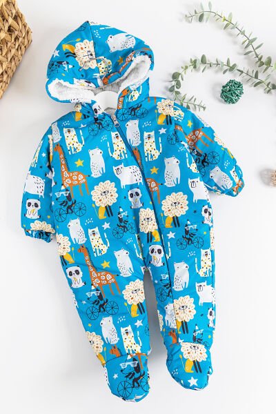 Figürlü İçi Peluş Erkek Bebek Astronot Tulum MAVİ -  9-12 AY