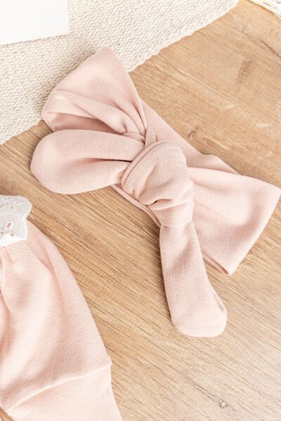 Güpürlü Bandanalı Kız Bebek Tulum Bebek Çıt Çıtlı Body SOMON -  12 Ay