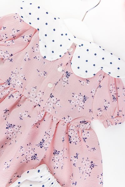 Çiçekli Çilek Çantalı Yazlık Kız Bebek Elbise Bebek Takım