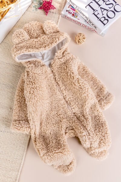 Kapüşonlu Welsoft Peluş Kışlık Kız/Erkek Bebek Tulum