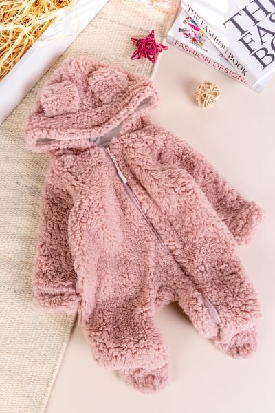 Kapüşonlu Welsoft Peluş Kışlık Kız/Erkek Bebek Tulum