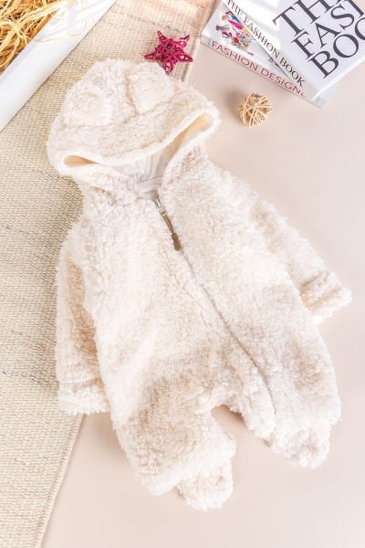 Kapüşonlu Welsoft Peluş Kışlık Kız/Erkek Bebek Tulum