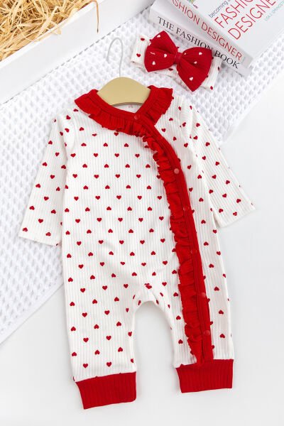 Kalpli Fırfırlı Bandanalı Kız Bebek Tulum Takım