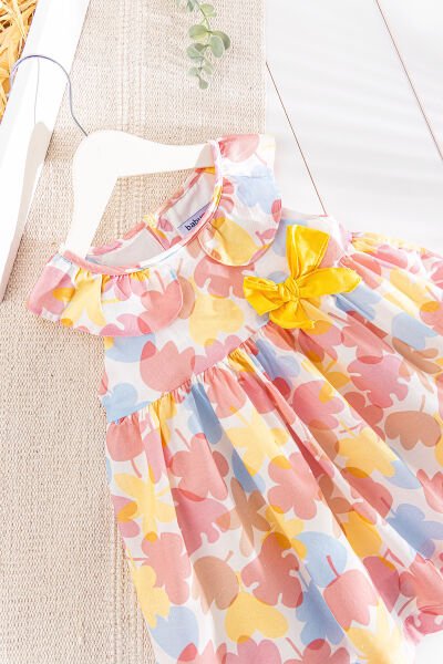 Çiçek Desenli Fiyonklu Yazlık Kız Bebek/Çocuk Elbise SOMON - 18-24 AY