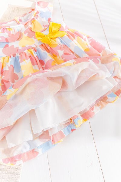 Çiçek Desenli Fiyonklu Yazlık Kız Bebek/Çocuk Elbise SOMON - 18-24 AY