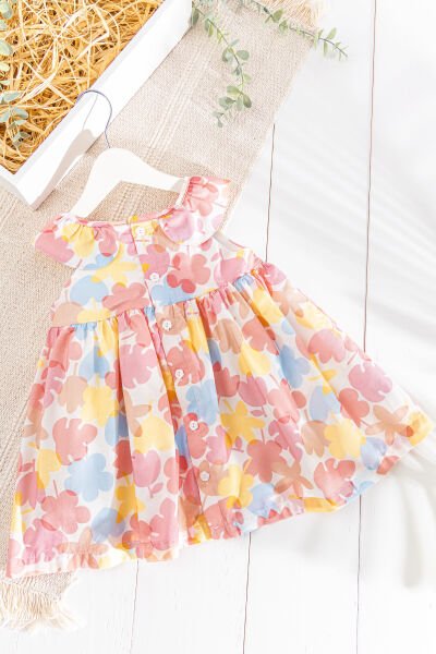 Çiçek Desenli Fiyonklu Yazlık Kız Bebek/Çocuk Elbise SOMON - 18-24 AY