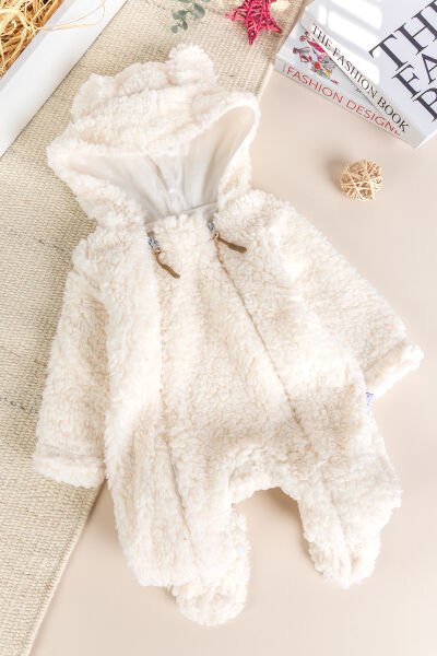 Kapüşonlu Ayıcık Figürlü Welsoft Peluş Kışlık Kız/Erkek Bebek Tulum