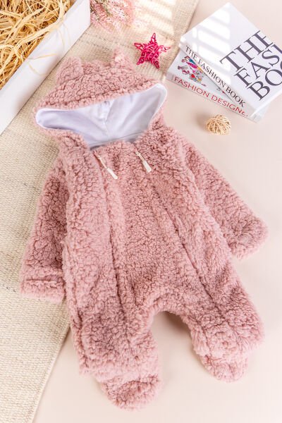 Kapüşonlu Ayıcık Figürlü Welsoft Peluş Kışlık Kız/Erkek Bebek Tulum