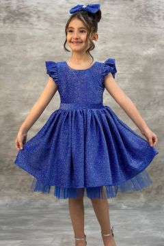 Kız Çocuk Parıldayan Mavi Elbise