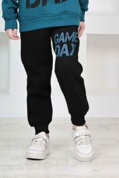 Erkek Çocuk Üzerinde Top ve Game Day Yazı Baskılı Sweatshirt 3 İplik Lacivert Eşofman Takım