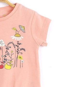 Kız Bebek Çiçek Baskılı Beli Lastikli Fırfır Detaylı Pudra Tişört