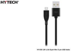 Hytech HY-X50 20li Paket Usb Mini 5pin 1M 1.5A Siyah Şarj Kabosu 20li Paket