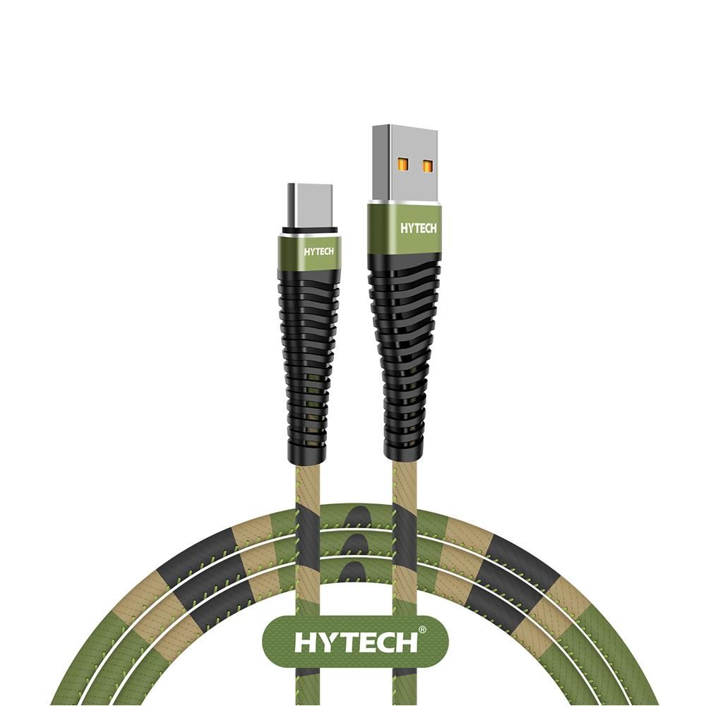 Hytech HY-X475 1.2M 3A Type-C Kamuflaj Desenli Kılıflı Yeşil Data + Sarj Kablosu