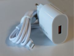 Elba ELB07-USB-25WIOS Beyaz 25W Usb Ev Şarj Kafa+ Usb 1mt Lightning Kablo QC4.0 Hızlı Şarj