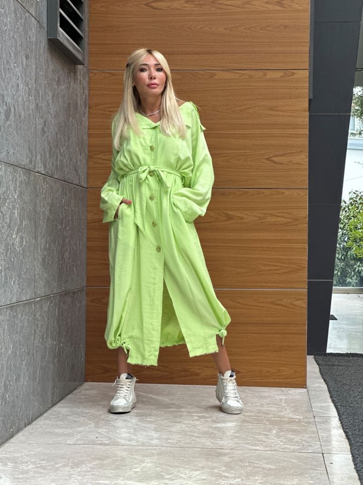 KETEN YANDAN CEPLİ KEMERLİ BAĞCIKLI KAFTAN