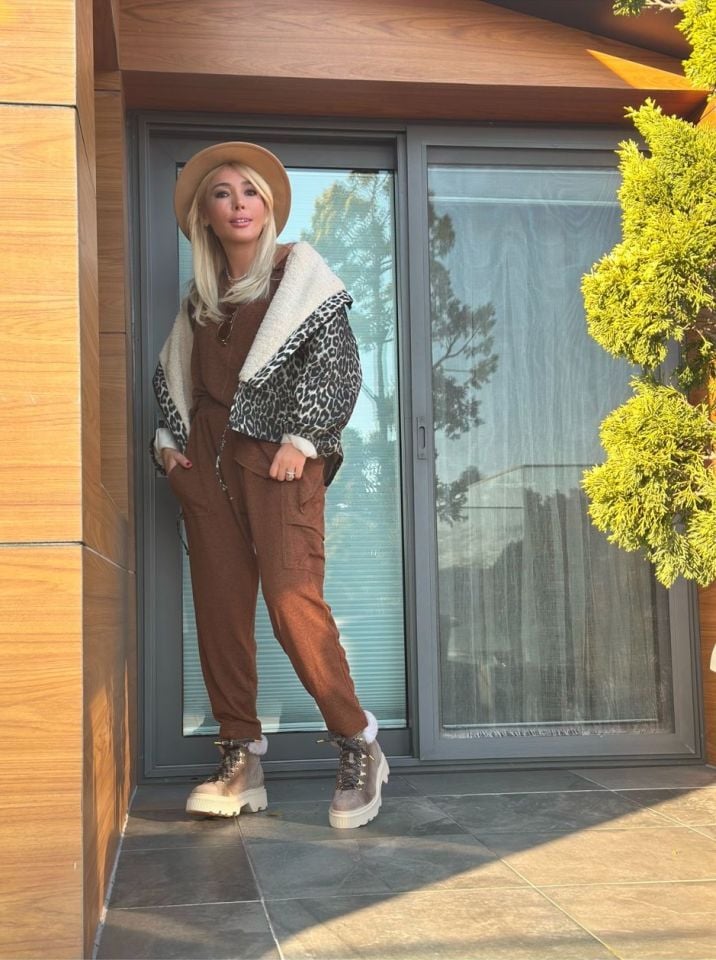 Leopar Desen Kapşonlu Mont