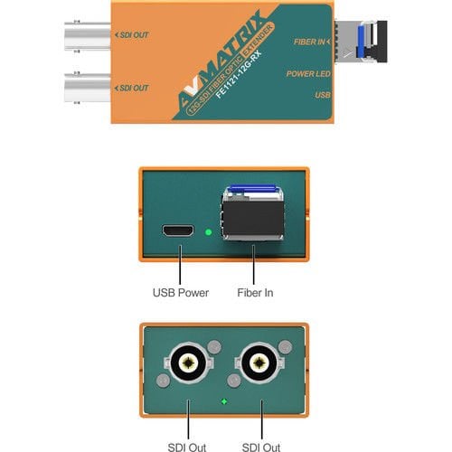 AvMatrix FE1121 12G-SDI Fiber Optic Extender Transmitter/Receiver Set