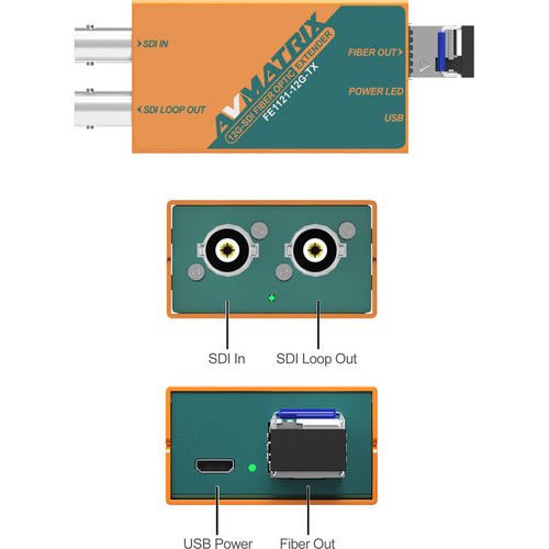 AvMatrix FE1121 12G-SDI Fiber Optic Extender Transmitter/Receiver Set