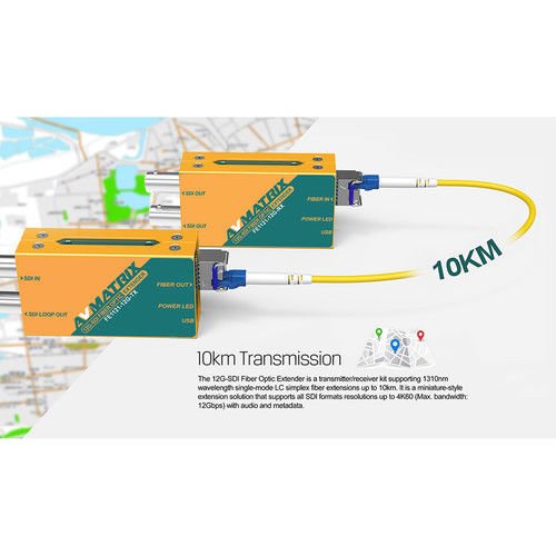 AvMatrix FE1121 12G-SDI Fiber Optic Extender Transmitter/Receiver Set