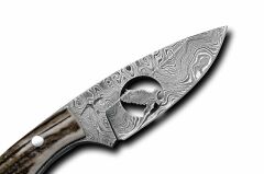 Bora 610 DMS-B Damascus Çelik Boynuz Saplı Bıçak Oymalı Kartal