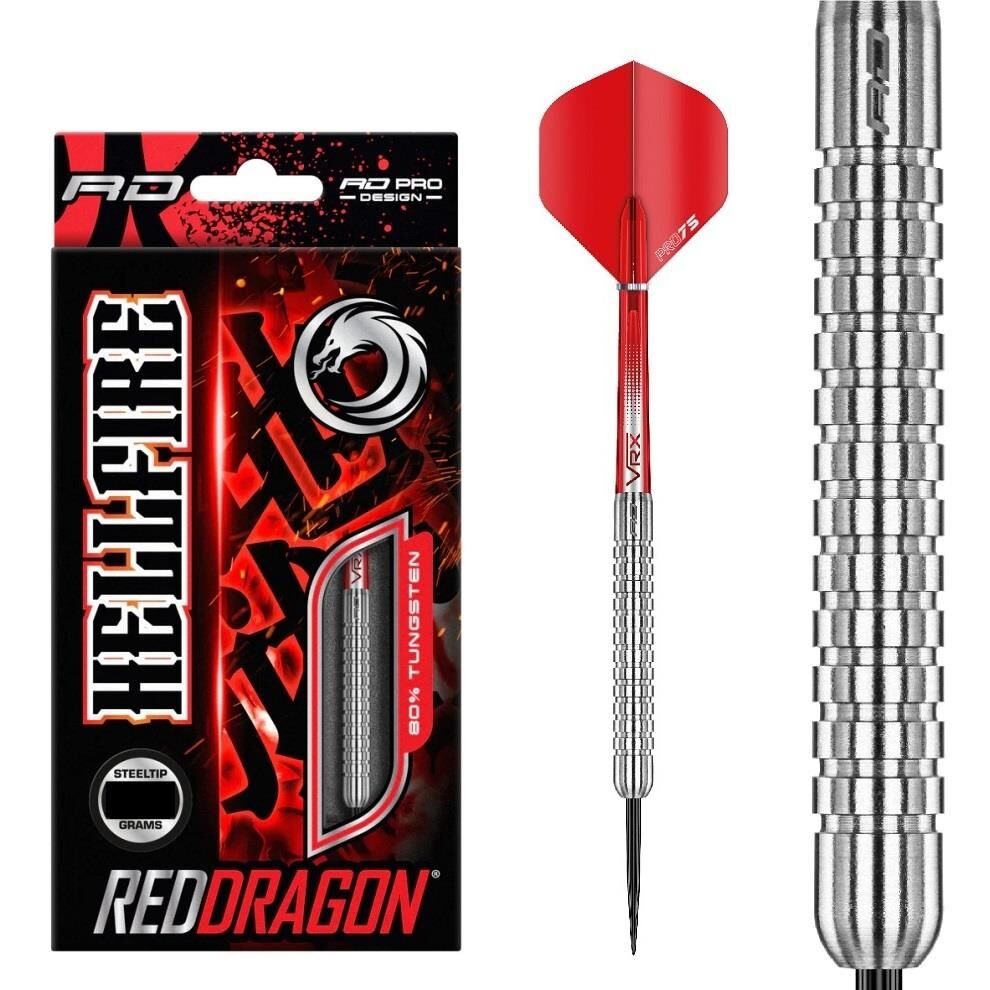 Red Dragon Hell Fire A – Juego de dardos de tungsteno con plumas y ejes