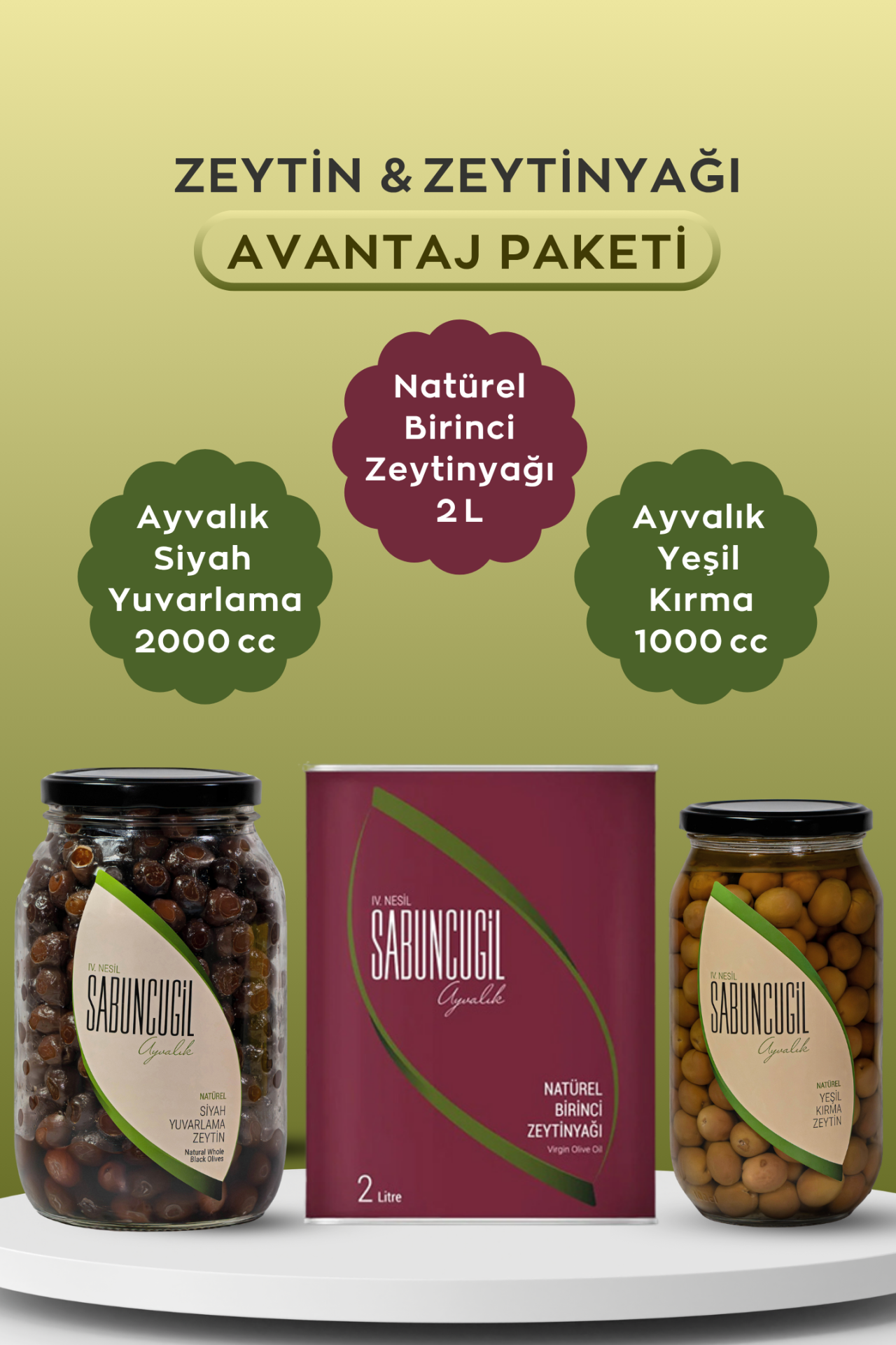 Natürel Birinci Yemeklik Zeytinyağı & 2'li Zeytin Paketi
