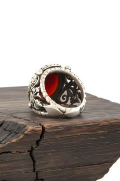 Akik Taşlı El İşi Hayat Ağacı Desenli Gümüş Yüzük