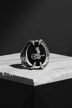 Pençe Model Oniks Taş Üzeri Tuğra Yüzük