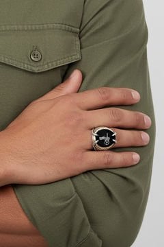 Pençe Model Oniks Taş Üzeri Tuğra Yüzük