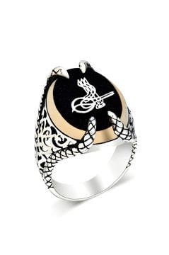 Pençe Model Oniks Taş Üzeri Tuğra Yüzük