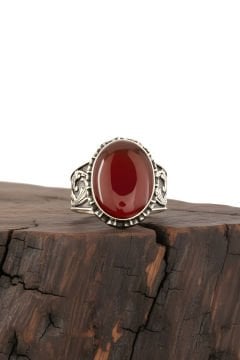 Akik Taşlı El İşi Gümüş Yüzük