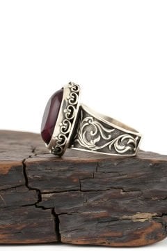 Akik Taşlı El İşi Gümüş Yüzük