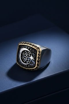 Sade Model Ay Yıldızlı Taşsız Gümüş Yüzük