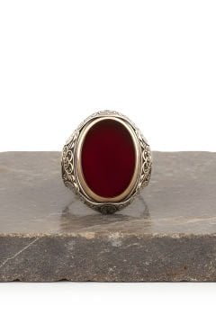 Akik Taşlı Berceste Model Gümüş Erkek Yüzük