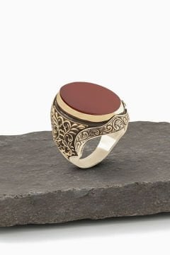 Akik Taşlı Berceste Model Gümüş Erkek Yüzük