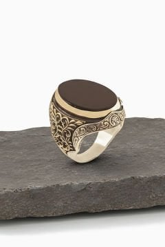 Oniks Taşlı Berceste Model Gümüş Erkek Yüzük