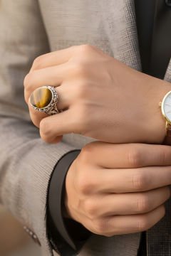 Kaplangözü Taşlı El İşi Gümüş Yüzük